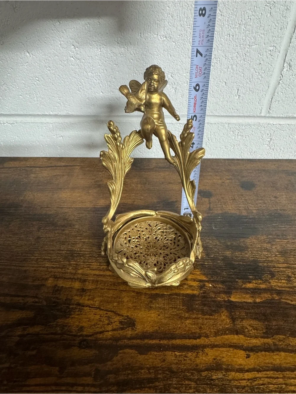 Antique art nouveau ormolu bronze Cupid with bird Cupid stand
